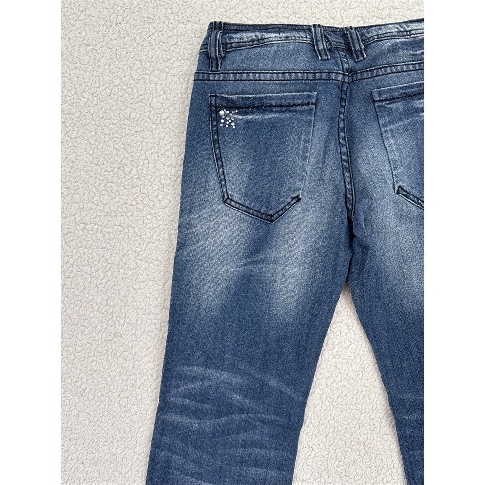 V Cristina Jeans Women Size 2 Blue Embellished Bling Cross Studded Straight Leg - Picture 9 of 12